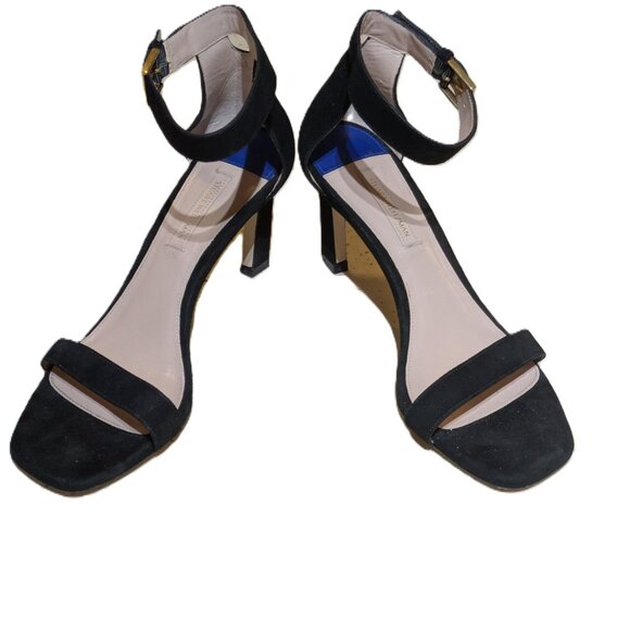 Stuart Weitzman Squarenudist Black Suede Heel Sandal With Ankle Strap Size 7 - Picture 3 of 14